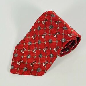 Cromley & Finch 100% Silk Tie Dark Red W/Anchors & Gold Rigging Nautical 3.75"